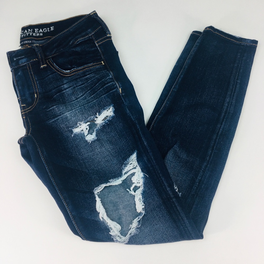 American Eagle Jeans Sz 6 Dark Skinny Distressed